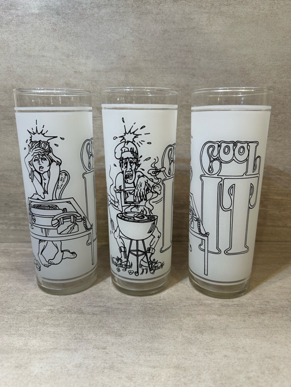Vintage Superior Collection Series 1977 Cool It Frosted Drinking Glasses (3)